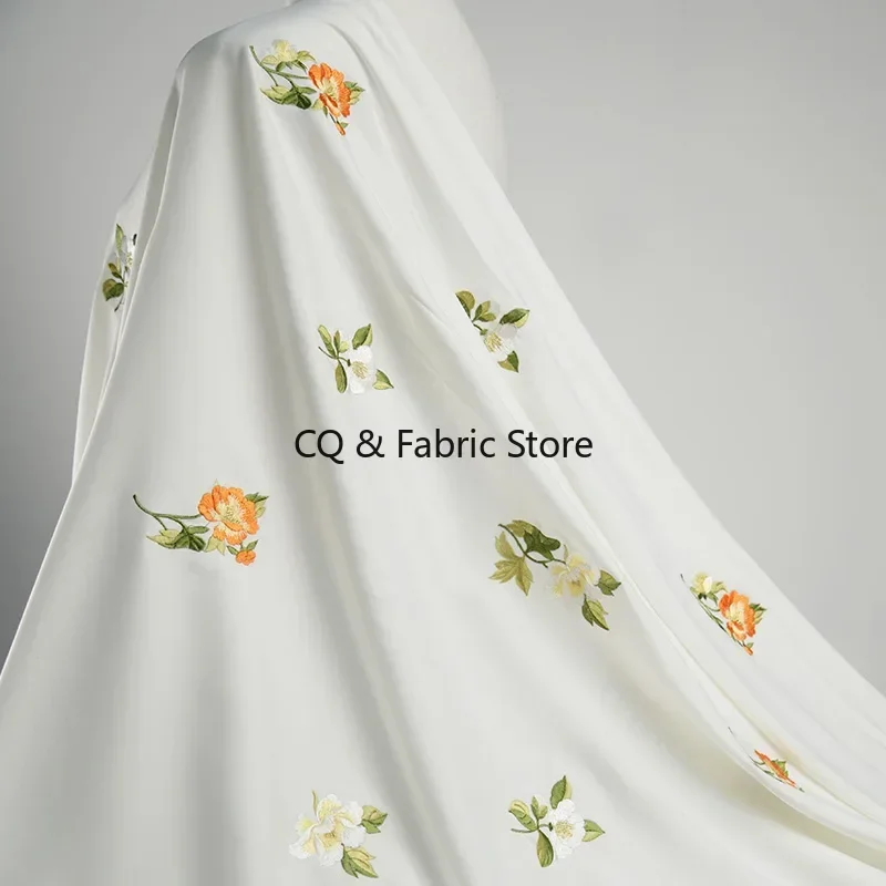 Chinese Style Heavy Industry Embroidery Satin Fabric For Clothing Dress Cheongsam Designer Fabric Handmade DIY Cloth