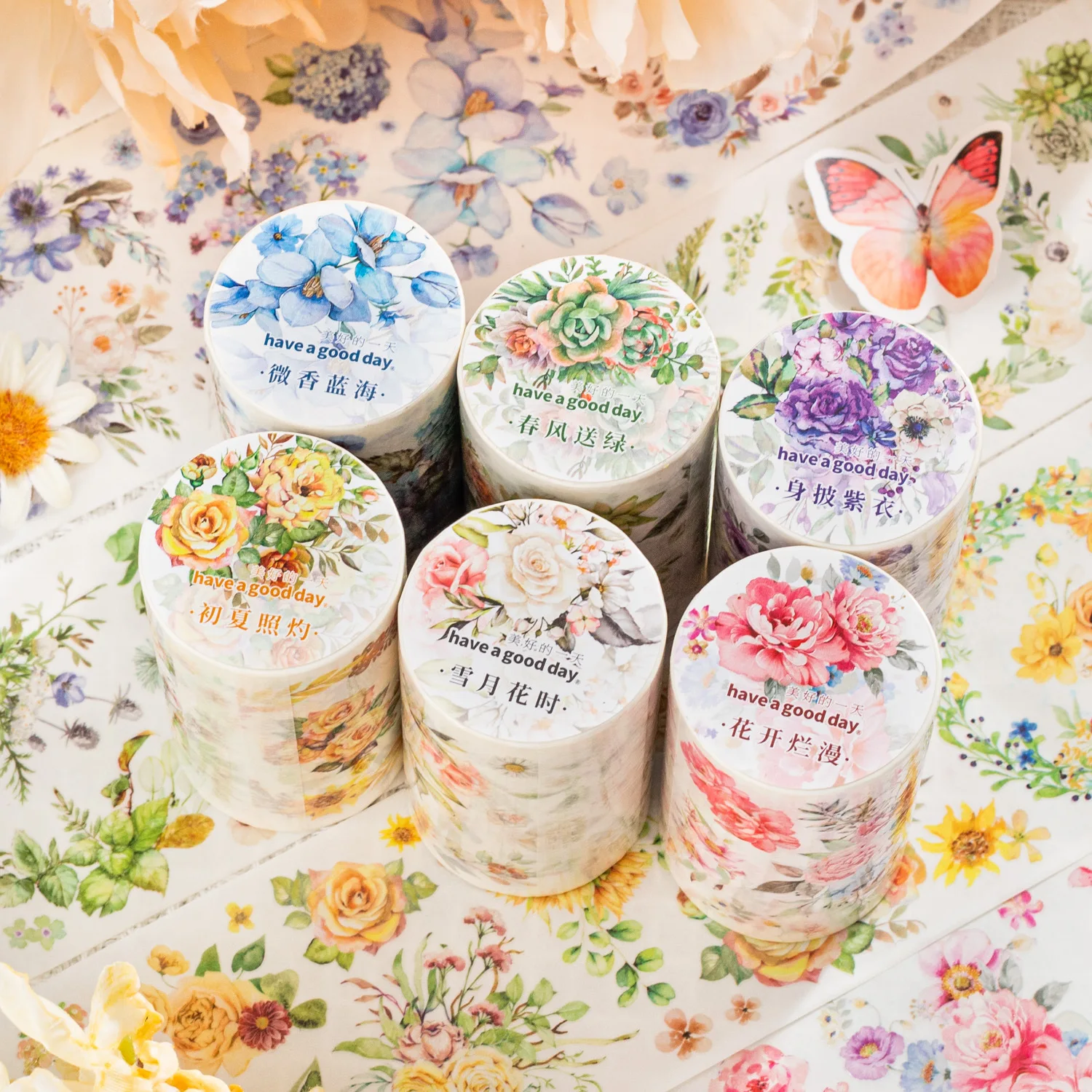 65Mm*2M Warm Spring Flowers Masking Washi Tape Floral Special Oil Decorative Adhesive Material Sticker Label Scrapbooking