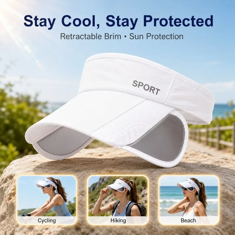 Women’s Open-top Sun Hat with Retractable Adjustable Brim Summer Cycling and Outdoor Workouts Breathable UV Resistant Headgear