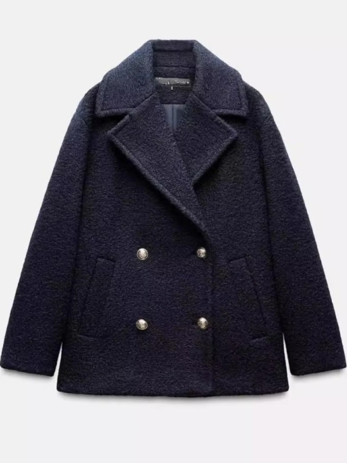 

Autumn Winter New Arrival Women's Double Breasted Collar Long Sve Pearl Leather Coat Korean Sle Straight Cut Polyester F...