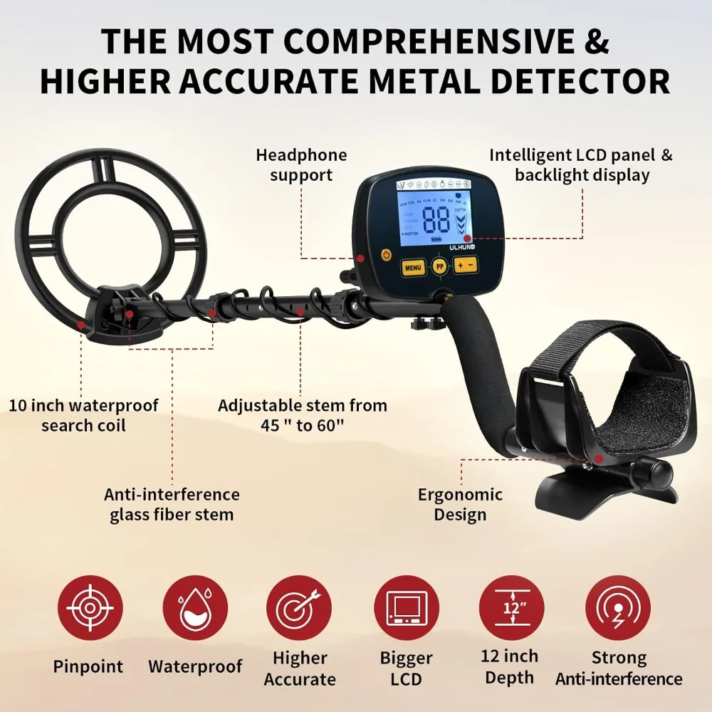 Upgraded Metal Detector for Adults-Professional Higher Accuracy 9 Gold Detector with LCD Display, Advanced DSP Chip