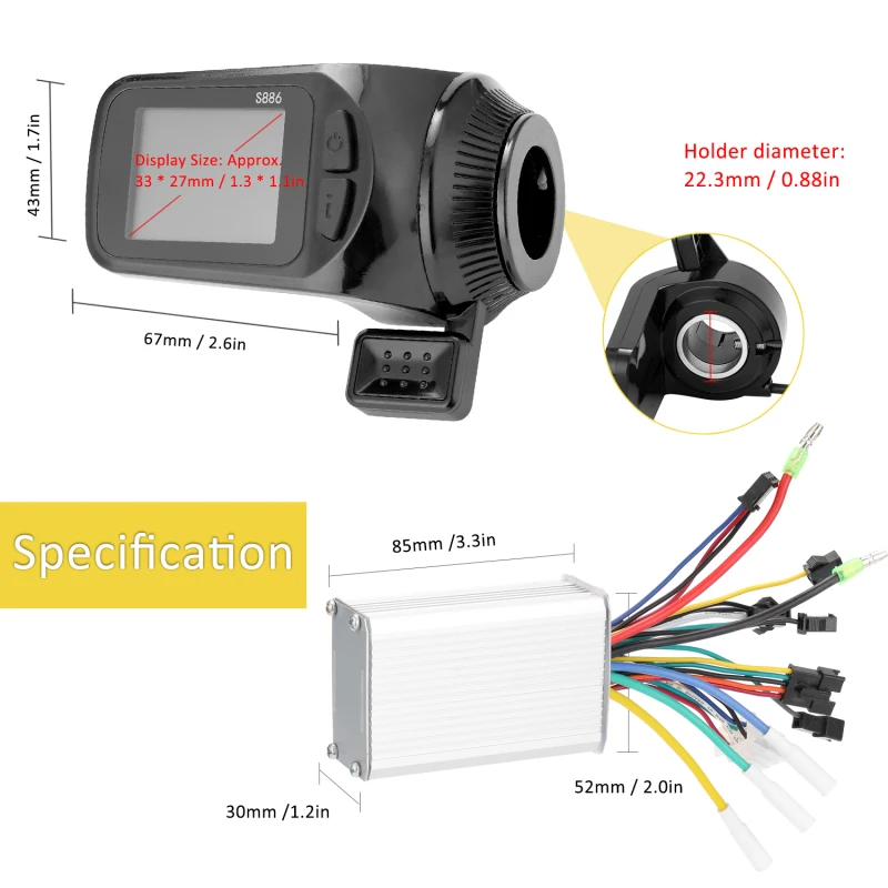 24V-48V 350W Motor Brushless Controller LCD Display Panel Thumb Throttle Electric Bicycles Scooter Brushless Controller Kit S886