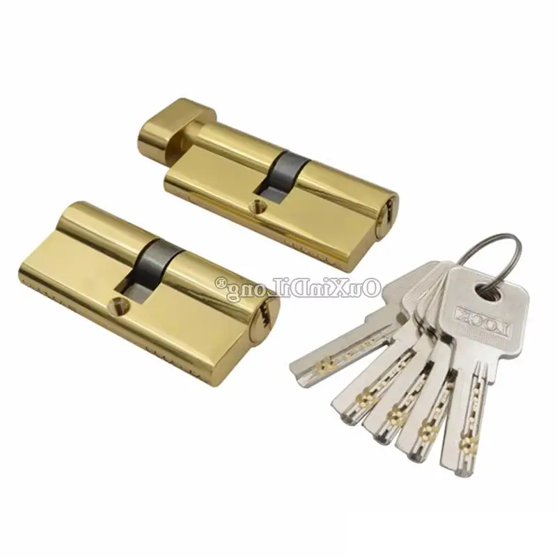 

Cheap+Stock 1Piece Solid Brass European Mortise Door Lock Cylinder Large Gourd Lock Core Gold Lock Gall Repair Parts + 5 Keys