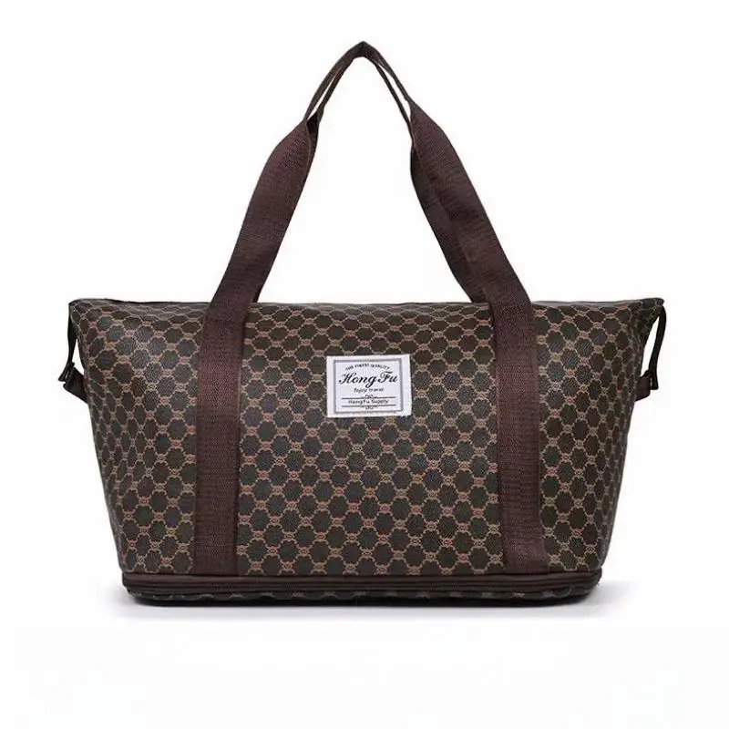 Travel Gym Bag Large Capacity Expandable PU Leather Duffle Weekend Overnight Luggage Strap Business Trip Sports Tote