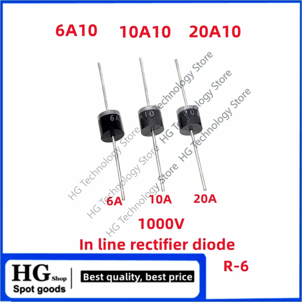 20PCS/Lot Rectifier diode 6A10 10A10 20A10 Current 6A/10A /20A Voltage 1000V in line coarse pin R-6 rectifier