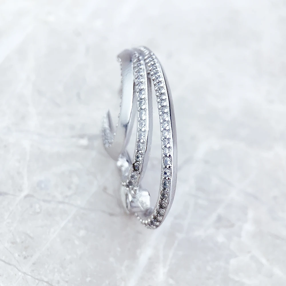Hoop Earrings Wave With White Stones Trendy Fine Jewerly For Women Gift In 925 Sterling Silver