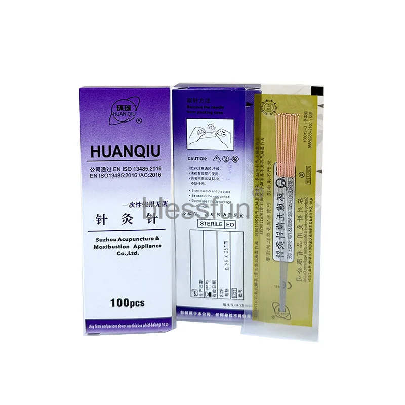 5Box HuanQiu Zhenjiu Acupuncture Needle 100 for Single Use Copper Antislip Handle Disposable Beauty Massage masajeador
