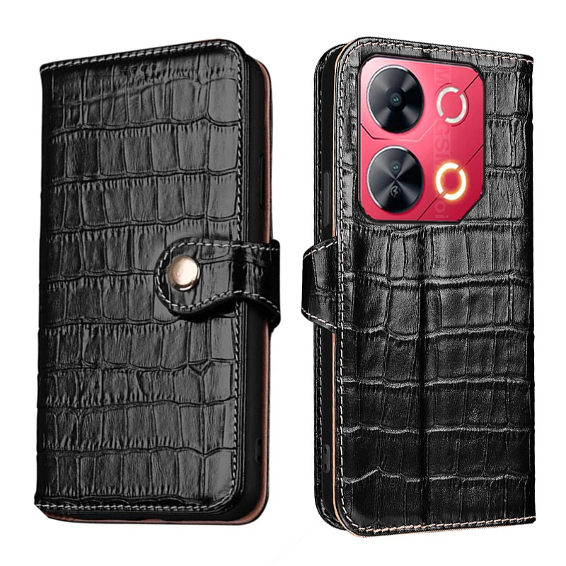 

Genuine Leather Crocodile Texture card Slot Wallet Cover For Itel P65 P55 5G P55+ P40 RS4 Filp Magnetic button shockproof Case