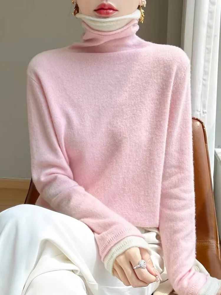 Warm gebreide lange Sve Crew Ne Pullover Damesbasis irt Casual Veelzijdige nep tweedelige trui Woon-werkverkeer Sle Zachte stof