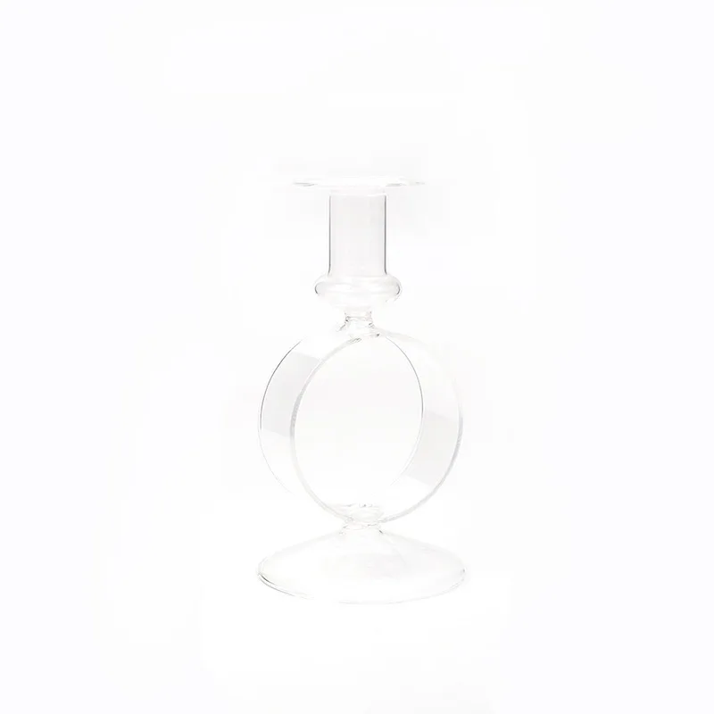 Creative and simple glass candlestick ornament, home restaurant desktop decoration European retro pattern turning edge