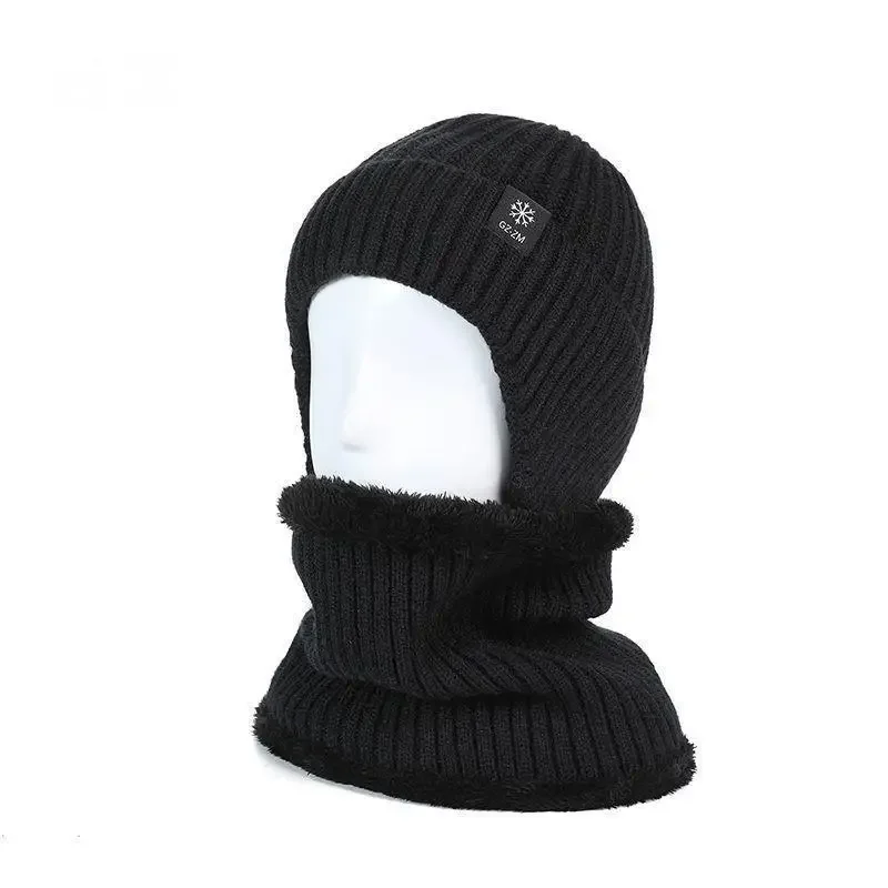 Outdoor Men Winter Knitted Hat Plush Warmth Peaked Cap Earmuff Casual Fashion Faux Fur Lined Hooded Hats Cycling Ear Protection