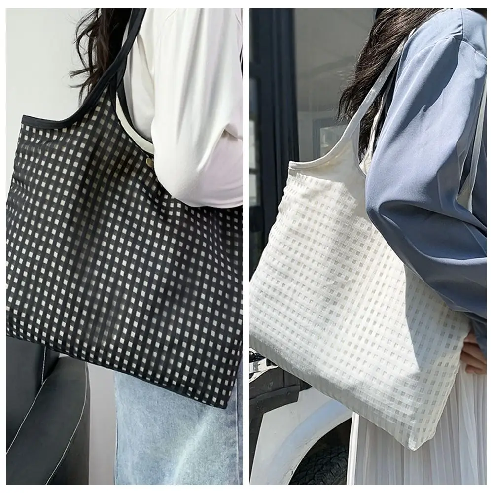 Large Capacity Checkered Shoulder Bag Multifunctional Multi-pocket Leisure Handbag Fashion Canvas Shopping Bag Office Worker