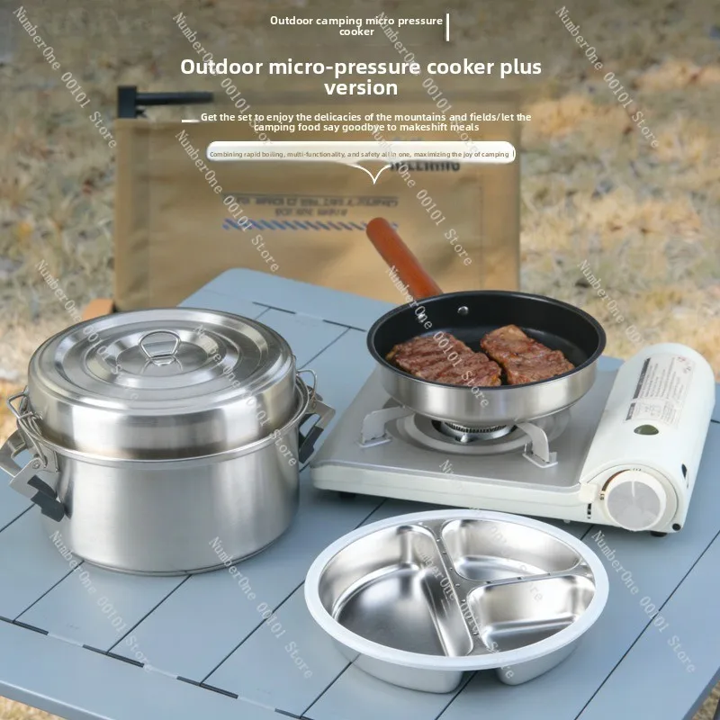 304 Stainless Steel Outdoor Camping Pot | Folding Multifunctional Micro Pressure Pot, Picnic Tableware Set