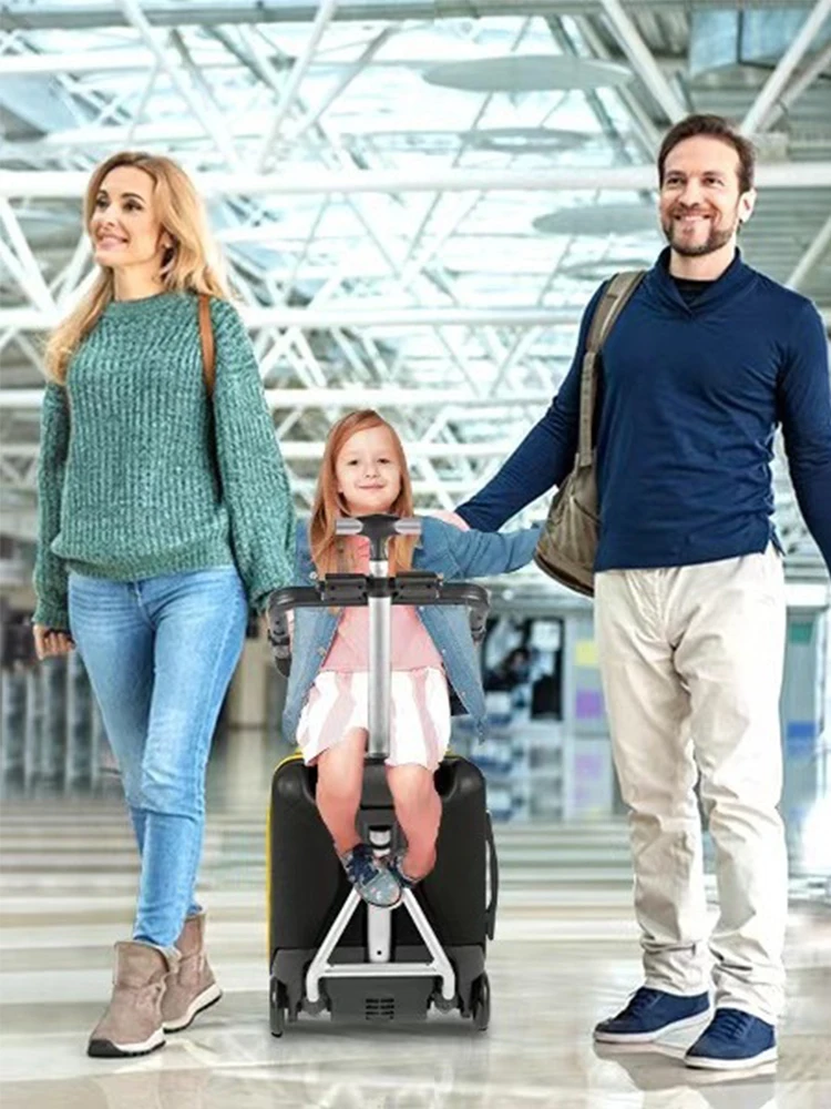 Lazy Men Suitcase Kids Ride on Trolley Luggage Walking Luggage Baby Mother Travel Wheeled Suitcases Foldable Carry-on Suitcases