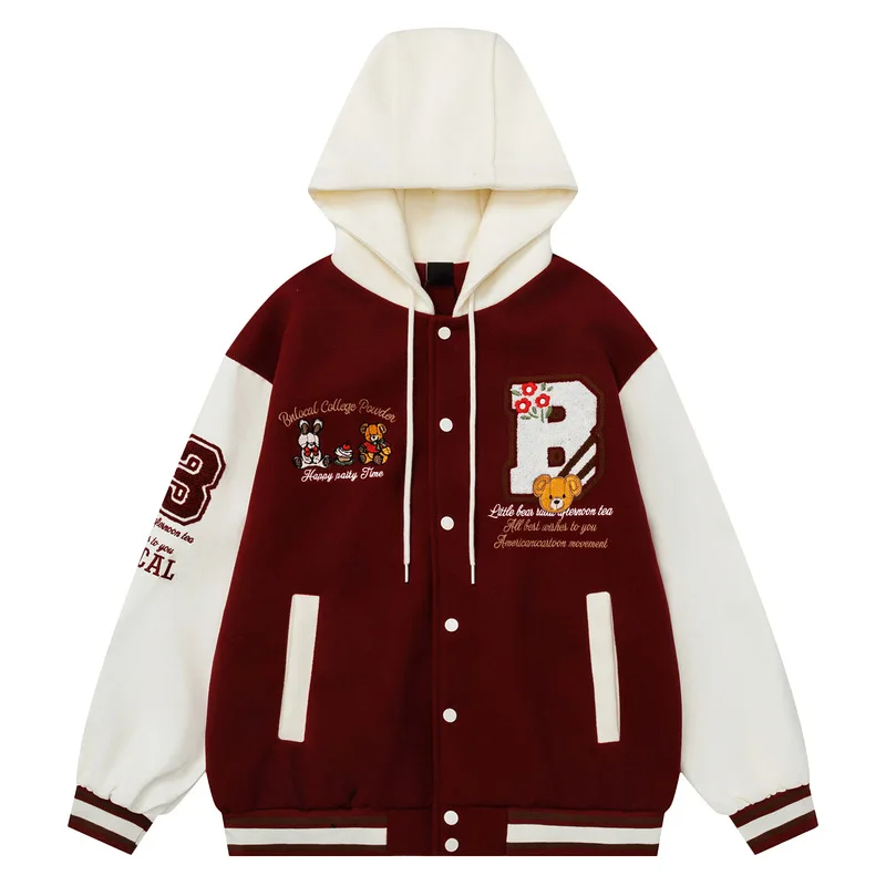 

WESTSHAN Высококачественная бейсбольная куртка европейского и американского размера с вышивкой в стиле ретро для женщин и мужчин, осенняя свободная повседневная куртка для пар с капюшоном