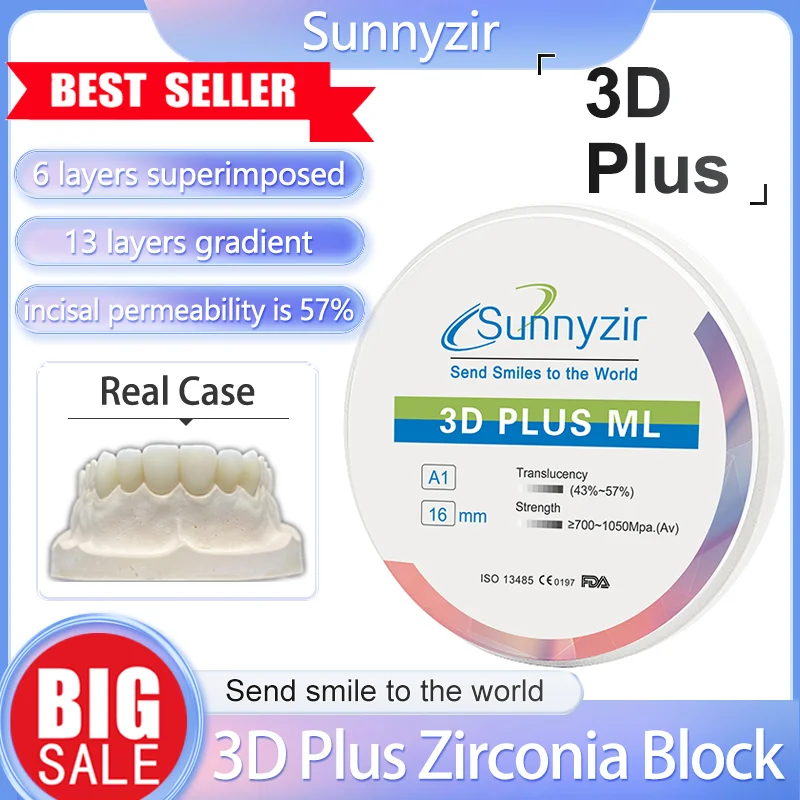 

Sunnyzir 3D Pro Multilayer Zirconia Block Open System 98mm C4 Preshaded Denture Materials for Dental Lab CAD/CAM