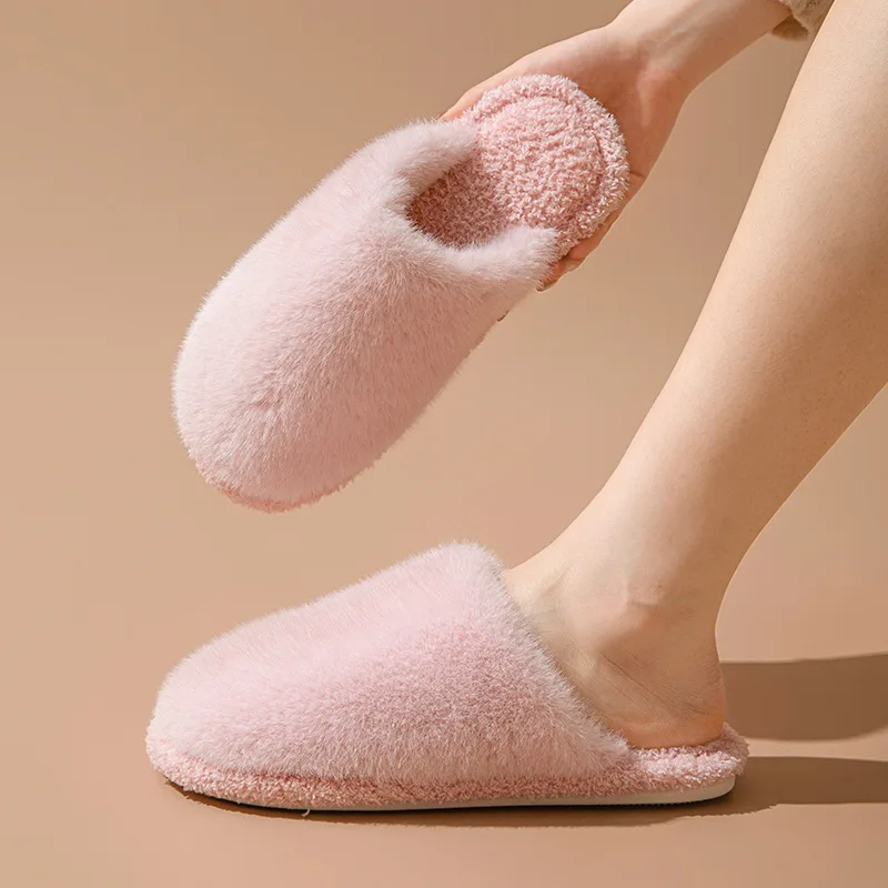 Women Slippers 2024 Autumn/winter Cotton Plush Flat Bottomed Shoes Comfort Warm Lightweight Home Cotton Slippers Chanclas Mujer