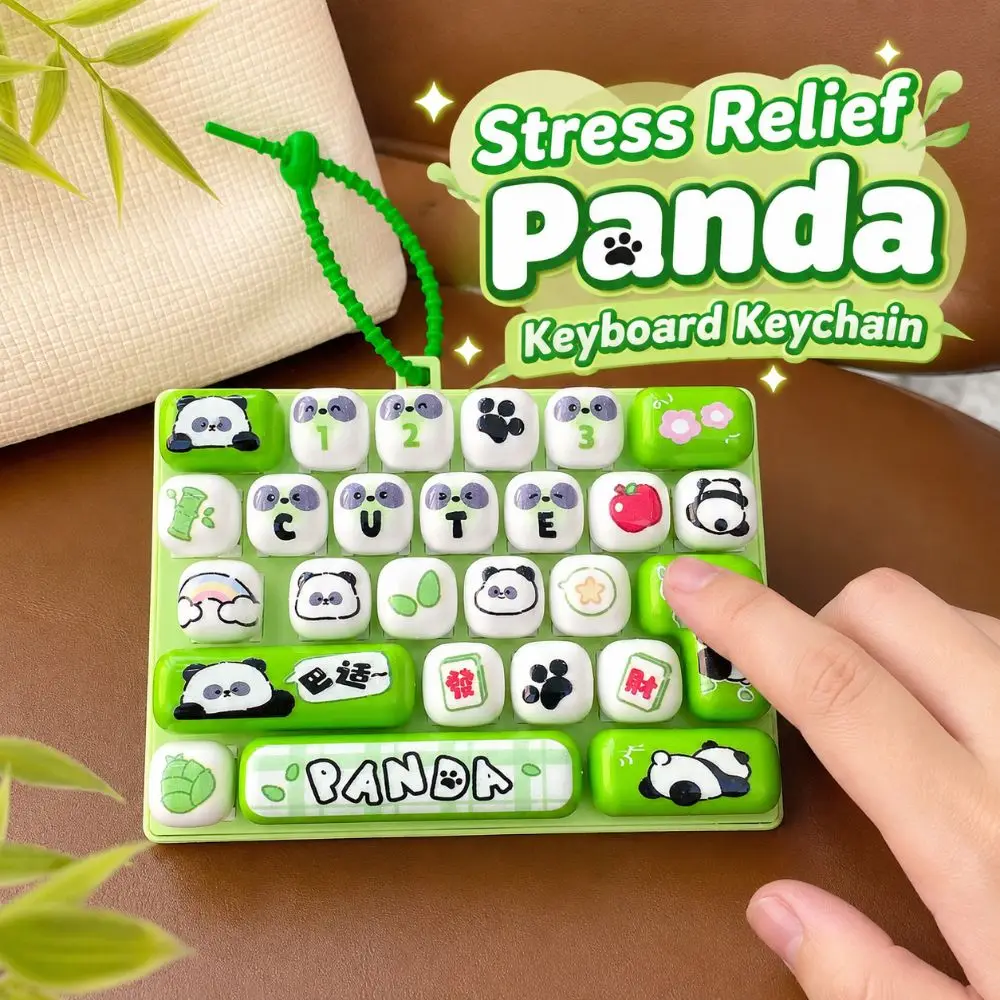 Cartoon Panda Stress Relief Keychain Key Button 26 Keys Keyboard Squeeze Stress Relief Green Bookbag Pendant