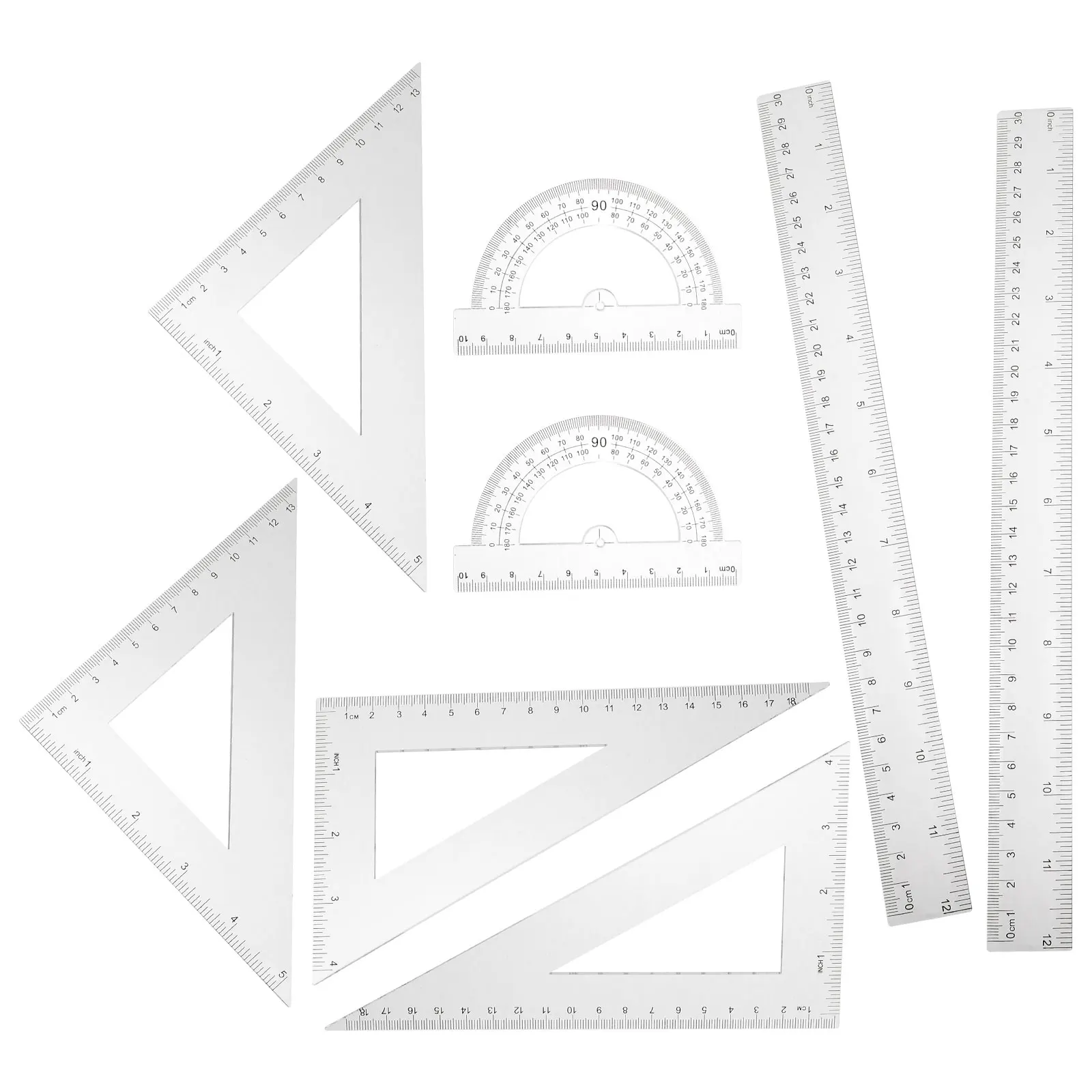 

2 Sets Triangle Ruler Kit Multi Functional Transparent Measuring Tools Students Teachers Geometry Set Drafting Ruler School