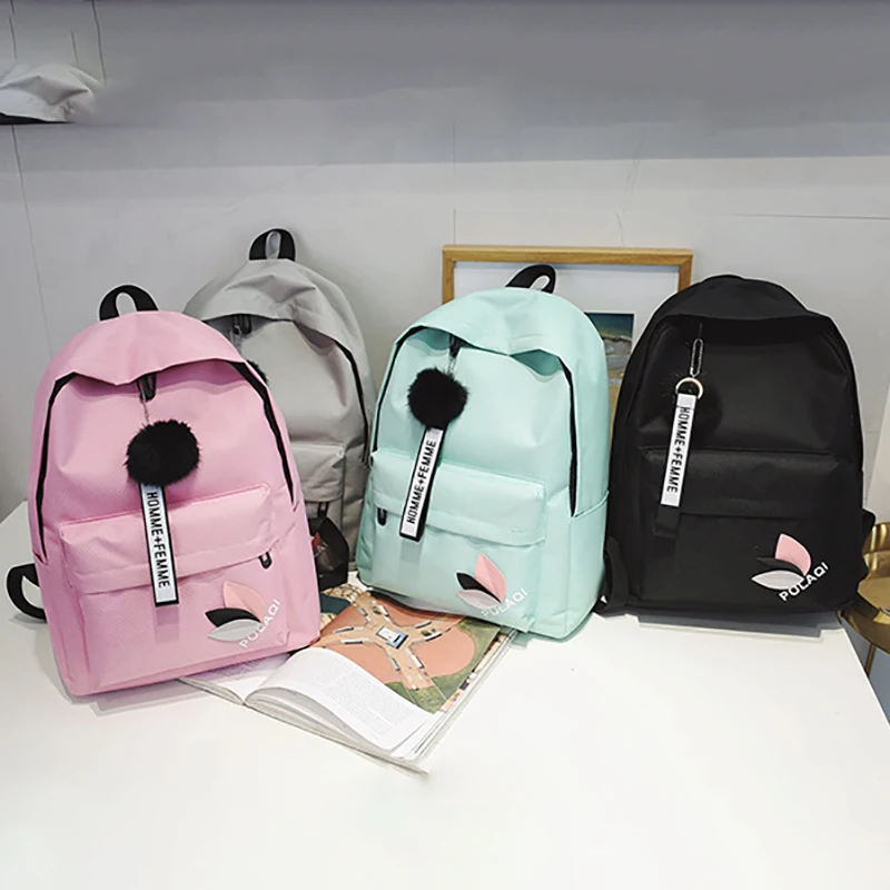 Women Schoolbag Waterproof Large Capacity School Backpack Smooth Zipper Solid Color Teens Girl Casual Daypack Bag Student Supply