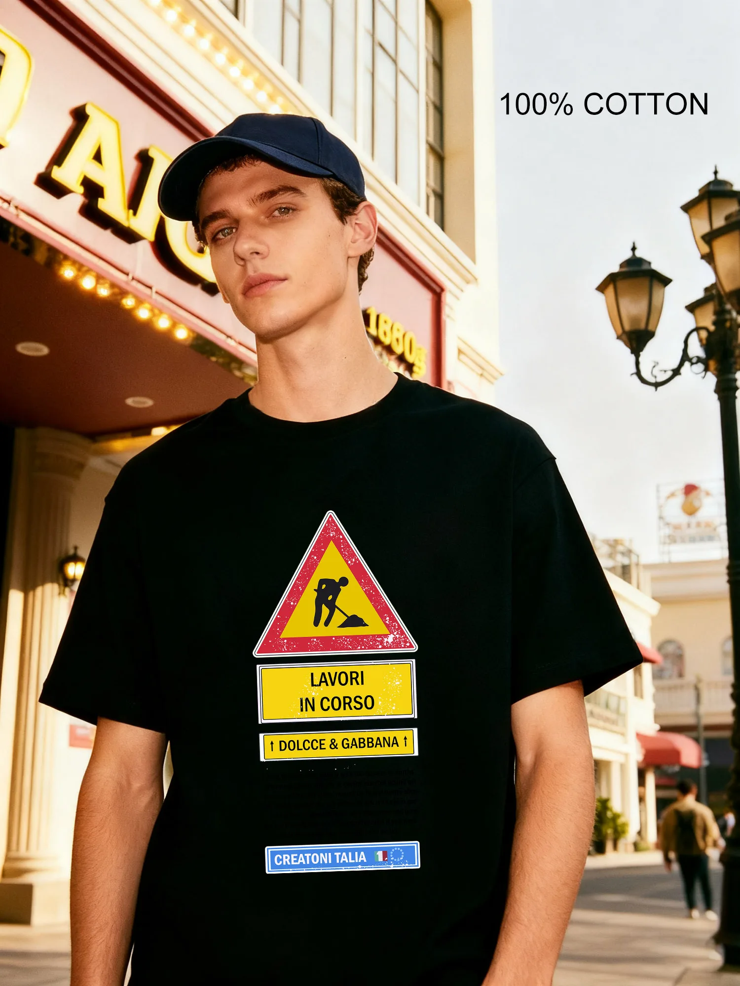 

Dolce & Gabbana Men's T-Shirts Casual Design Crew Neck T-Shirt 180g Street 100% Cotton