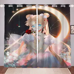 Sailor Moon 100% Polyester Blackout Curtains Living Room  Bedroom Kitchen Cartoon Cute Perforated Home Decor Anime