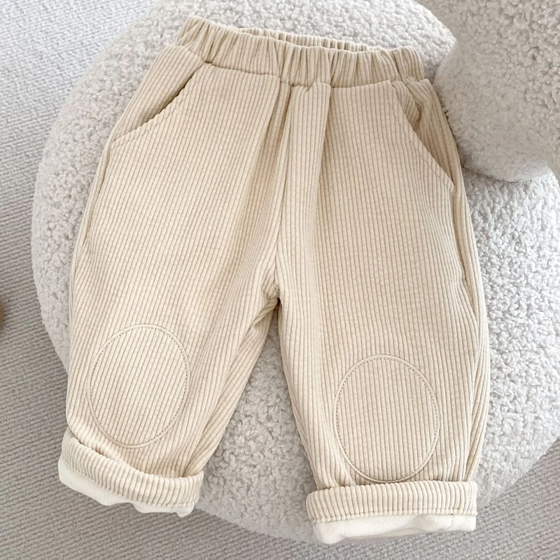 New winter baby clothing, 0-3 year old male and female babies, knee pads embroidered with corduroy and velvet pants