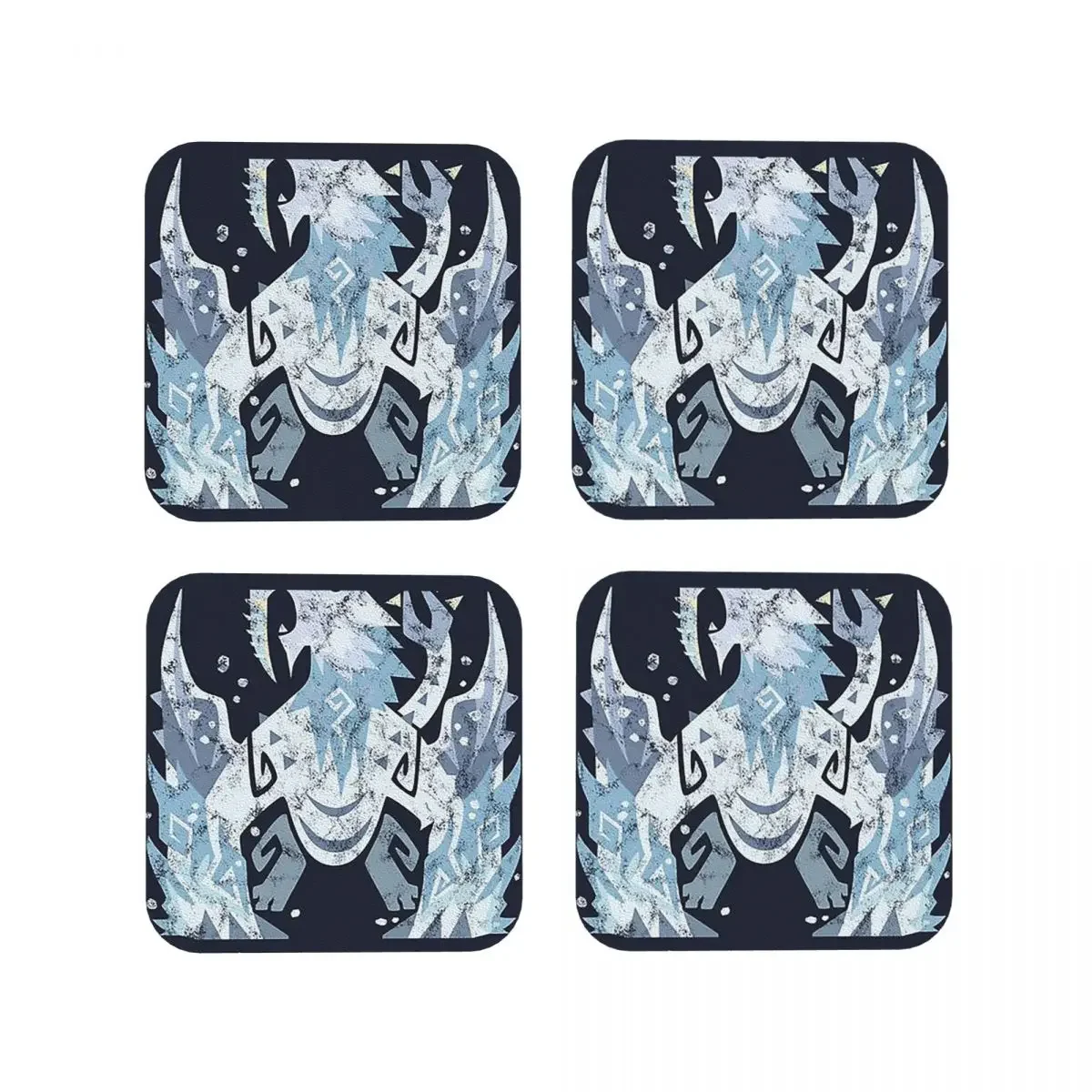 Monster Hunter World Iceborne Frostfang Barioth Kanji Coasters Kitchen Placemats Cup Coffee Mats For Tableware Pads Set of 4