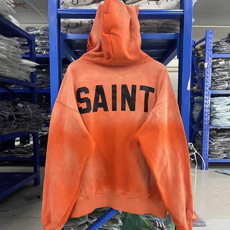 25FW نسيج القطن الثقيل خمر غسلها البرتقال التالفة هول هوديي الرجال النساء للجنسين الكلاسيكية خطابات شعار طباعة سانت البلوفرات