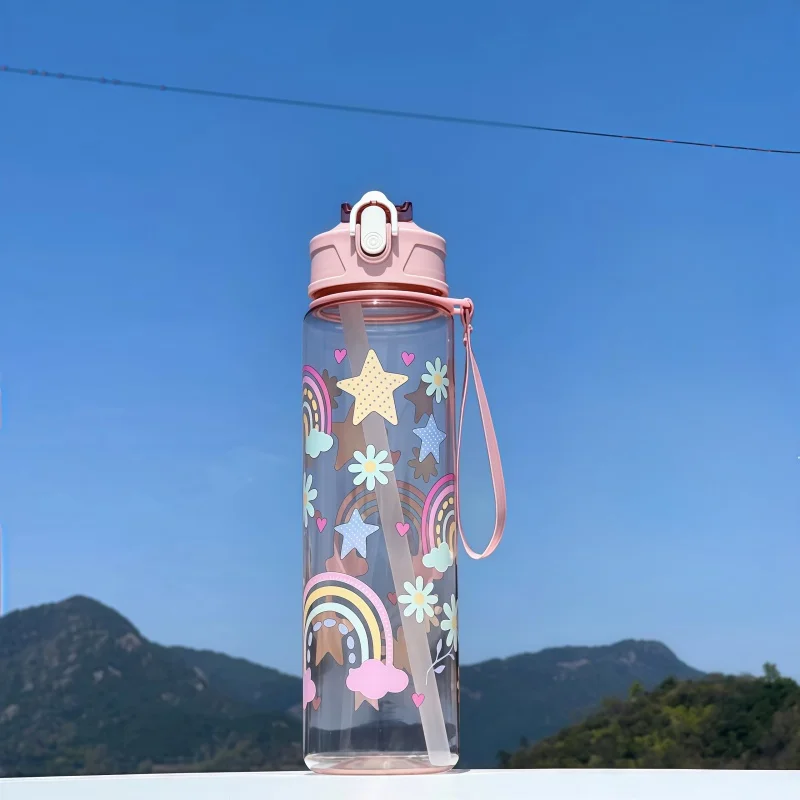 750 ml Dinosaurier Wasser Flasche Für Kinder Wasser Sippy Tasse Mit Silikon Stroh Auslaufsichere Kunststoff Wasser Flaschen Sommer Kinder Wasser Tasse