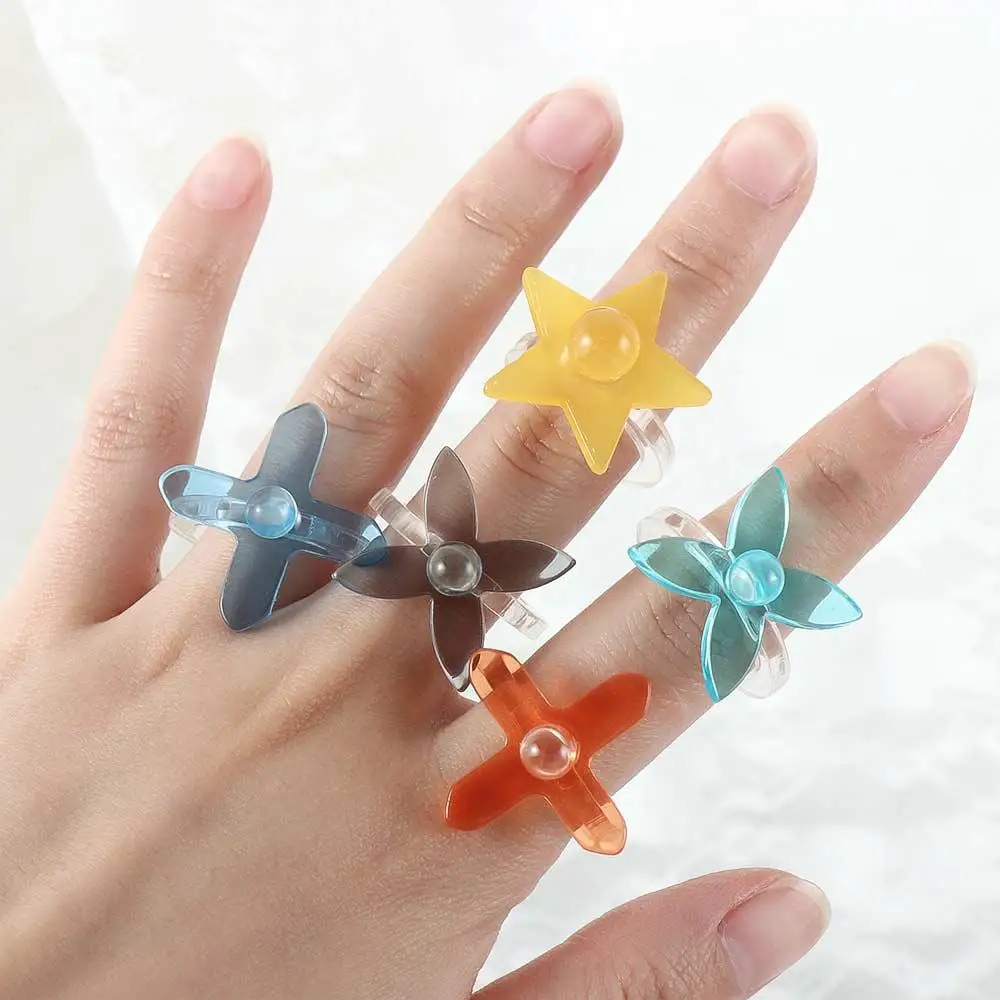 Women Girls New Transparent Irregular Party Jewelry Candy Color Geometric Fashion Accessories Ring Joint Ring Open Finger Ring