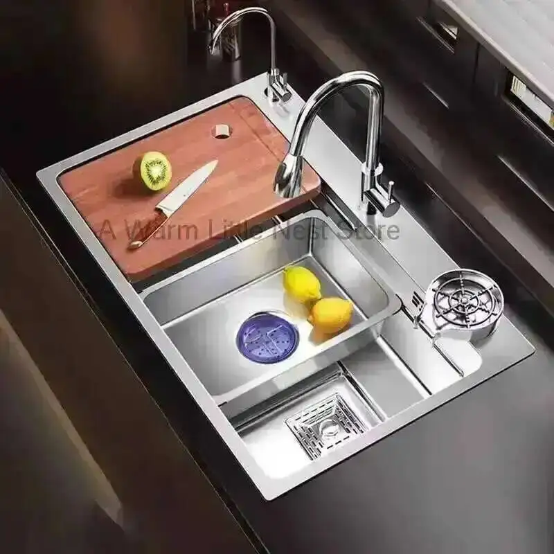 Light Nano Kitchen Luxury Silver for Sink Modern Stainless Steel Three-hole Kitchen Sinks Creative Household Sinks for Balcony
