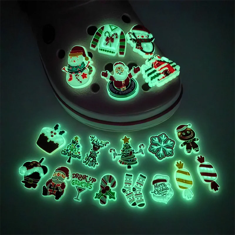 크리스마스 시리즈 빛나는 만화 신발 장식, DIY 산타 클로스 사슴 눈사람, 탈착식 장식 버클, 신발 액세서리, 1 개
