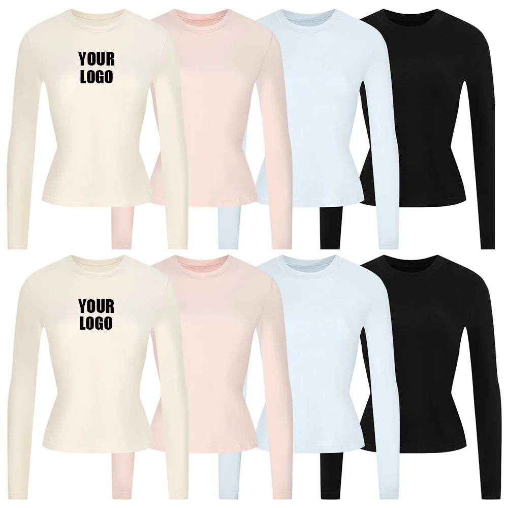 Pers LOGO custom women's clothing new autumn European and American shoulder slim high elastic casual long-sleeved T-shirt top
