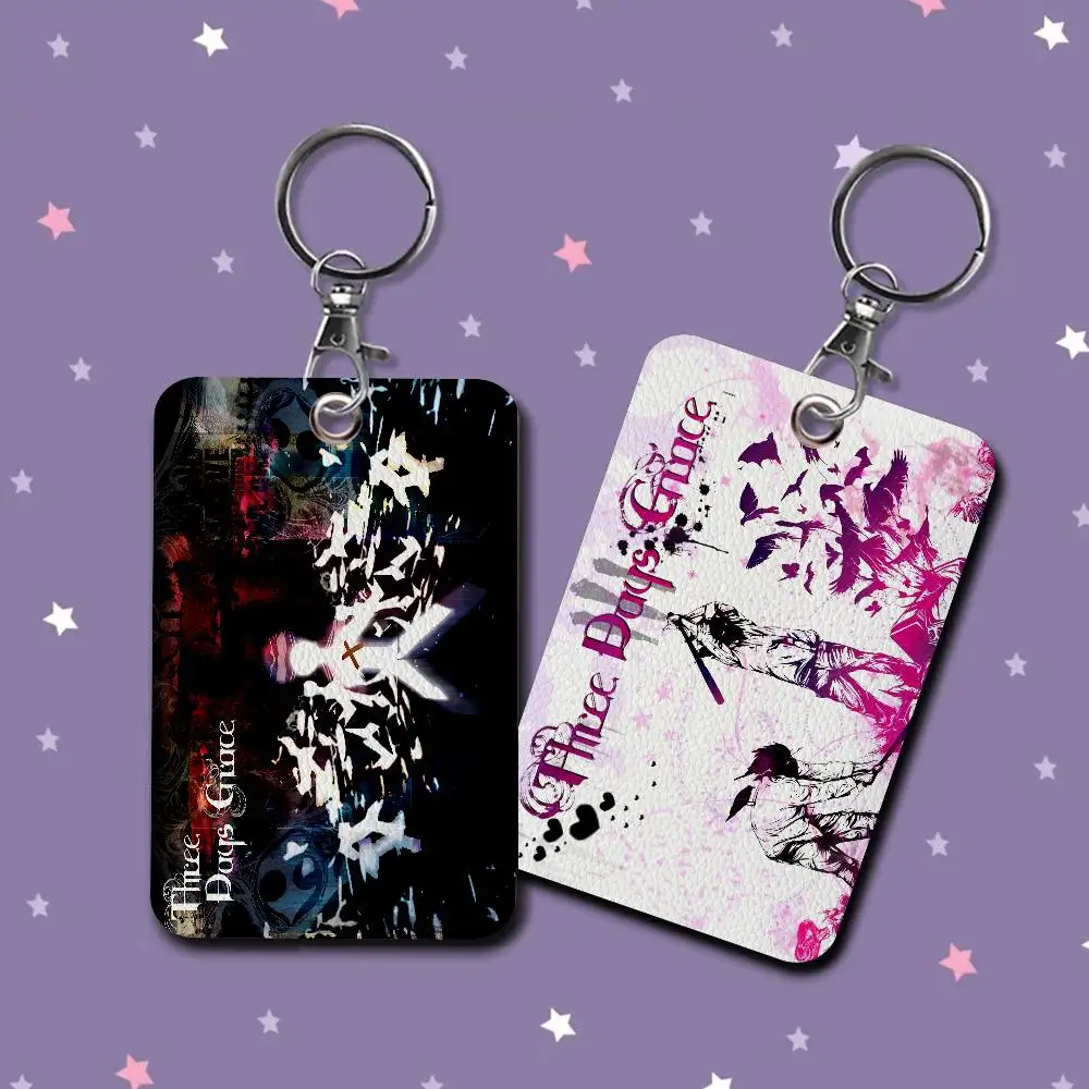 Band Hardrock T-Three Days Grace 1Pc Access Card Case Leather Card Holder Keychain Key Ring Door Access Tags ID Card Case