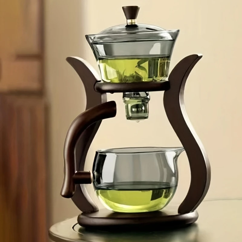 Lazy Glass Tea Set Semi Automatic Drip with Infuser Glass Teapot Set Magnetic Switch Teapot Teacup Set Glassware-AD23