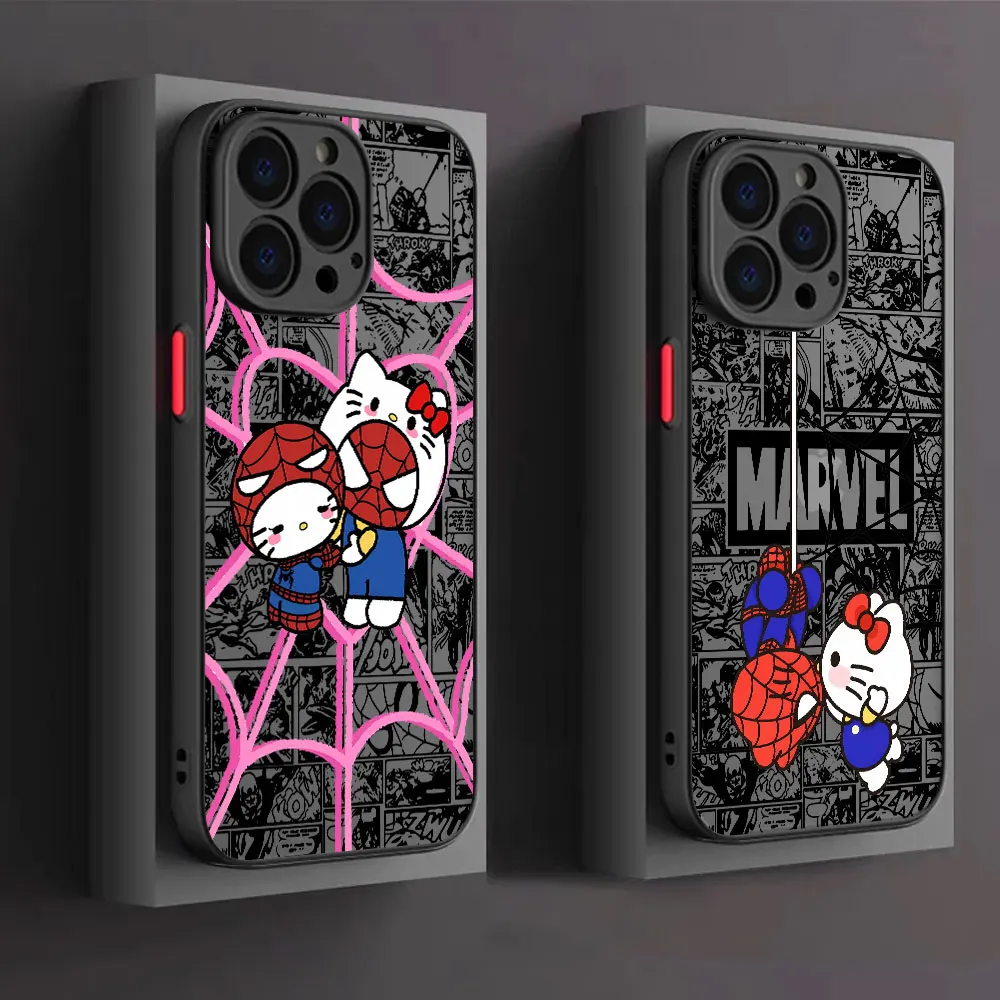 Phone Case for iPhone 13 8 Plus 14 Pro Max XS X 7 6S 15 Pro XR 11 Pro SE 12 Mini Marvel Cute Spidermans Hello Kitty Cover