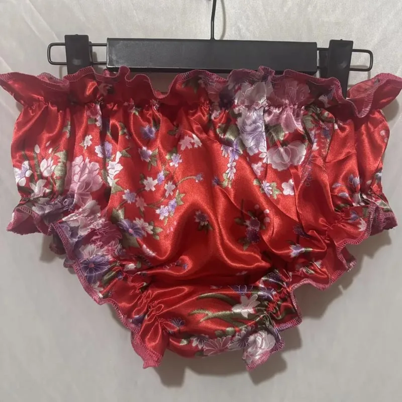 Frauen Männer Höschen Plus Größe Glänzend Floral Rüschen Pumphose Seidige Touch Dessous Unterwäsche Sexy Dessous Briefs Party Bottom