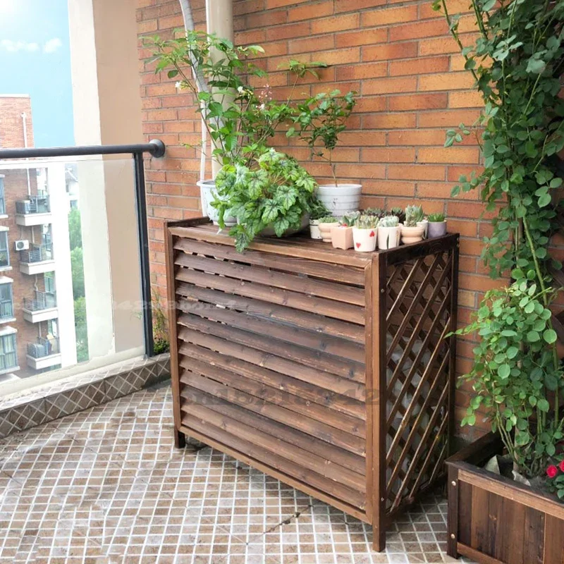 Wood Outside Machine Rack Flower Stand Decoration Balcony Outdoor Host Shelter Air Conditioner Outer