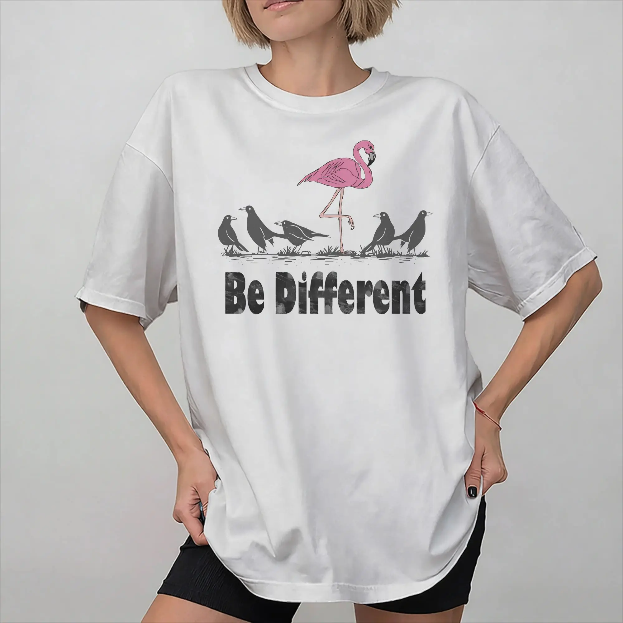 Camiseta con estampado gráfico de flamenco para hombre y mujer, camiseta de algodón, ropa, es normal ser diferente