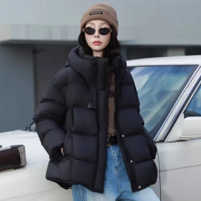 여성용 푹신한 퍼퍼 후드 다운 재킷 2025 겨울 신상 두꺼운 방한 따뜻한 코트 트렌디