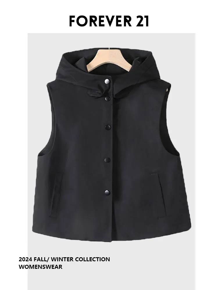 Forever 2 Bla Hooded Vest Jaet Small oulder Pad Outdoor Wear Vest Coat Small Size Women's Faion Summer Outerwear
