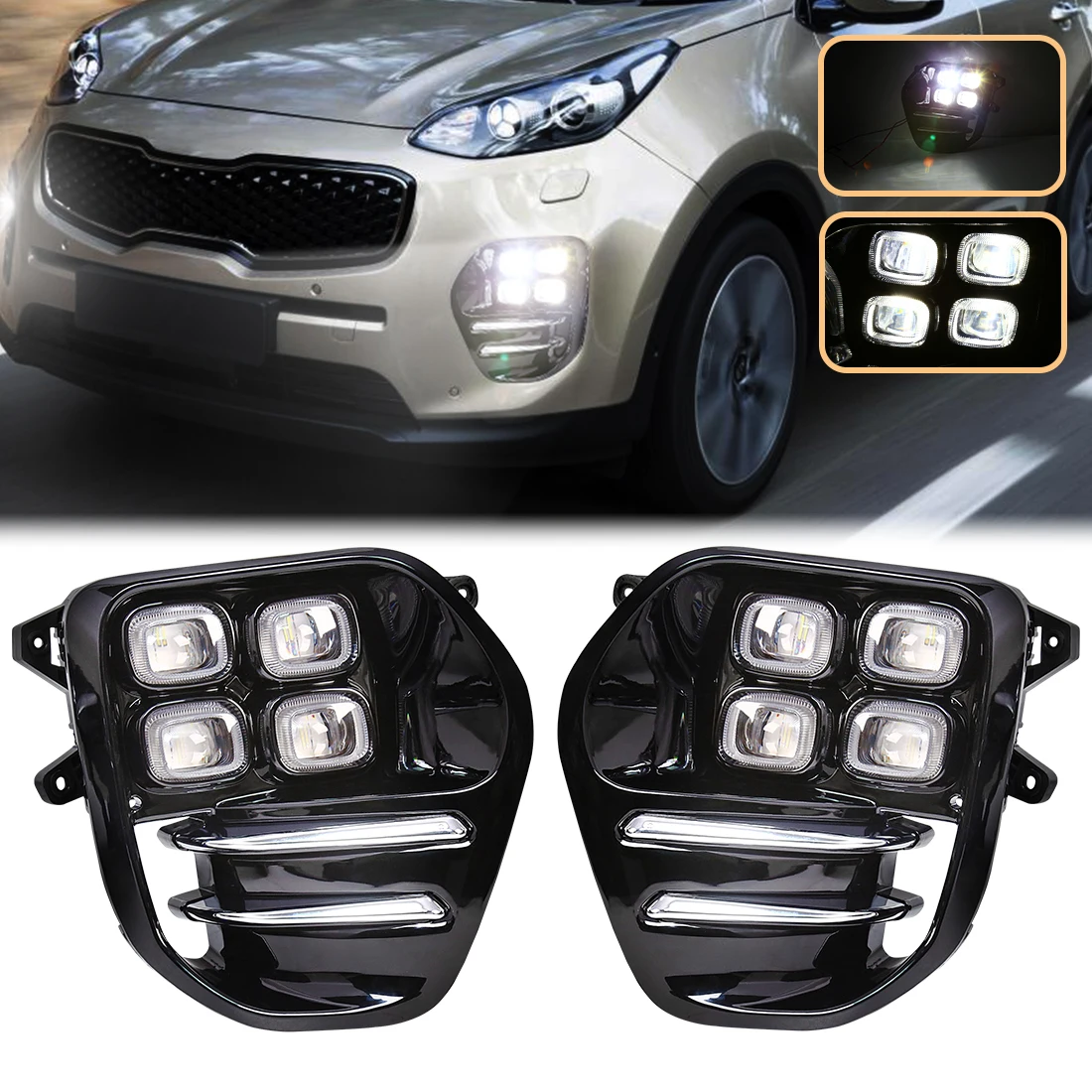 LED DRL For KIA Sportage QL KX5 2016 2017 2018 Daytime Running Light Front Bumper Fog Lamp Driving Headlight Car Accessories 12V