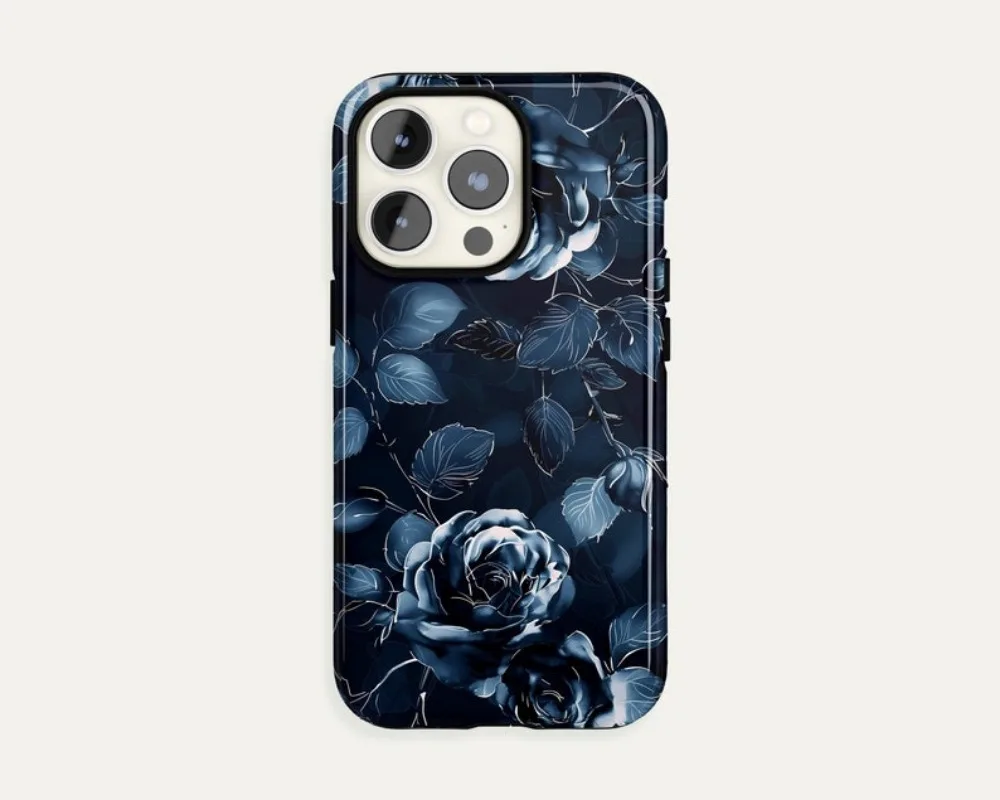 

Blue Floral Dark Academia Phone Case For IPHONE 16 15PRO MAX 14 13 12 11 Acrylic TPU Two in one magnetic Phone Cases