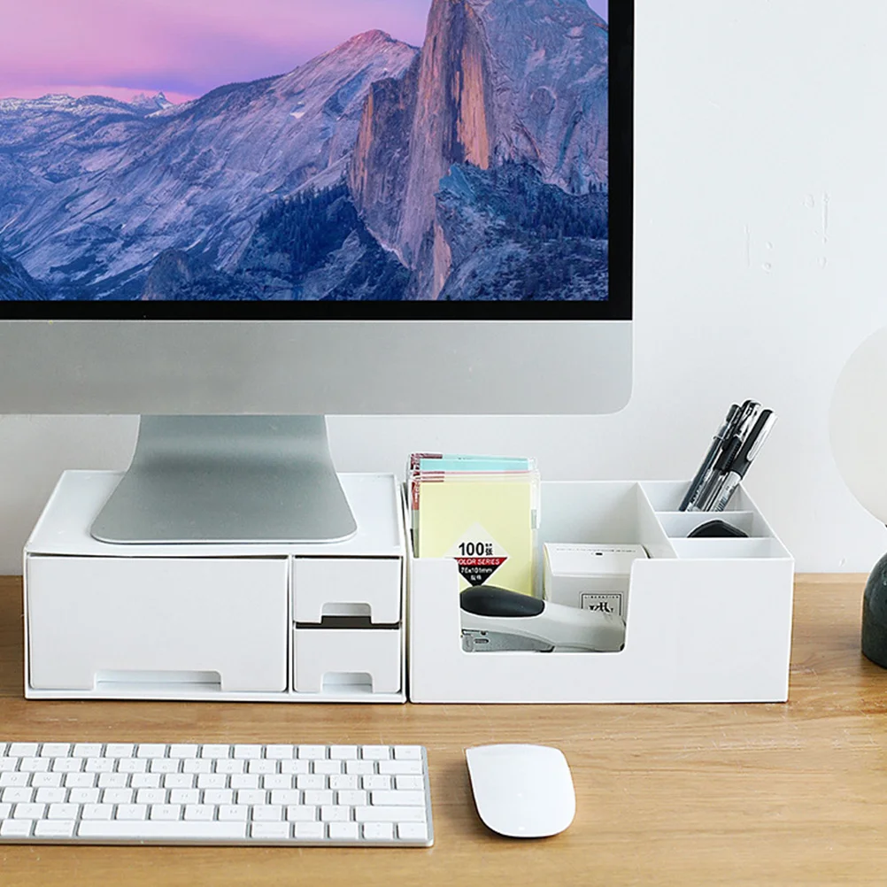 Monitor Shelf Elevated Desktop Storage Container White For Office Stationery Organizer Computer Screen Shelf Plastic