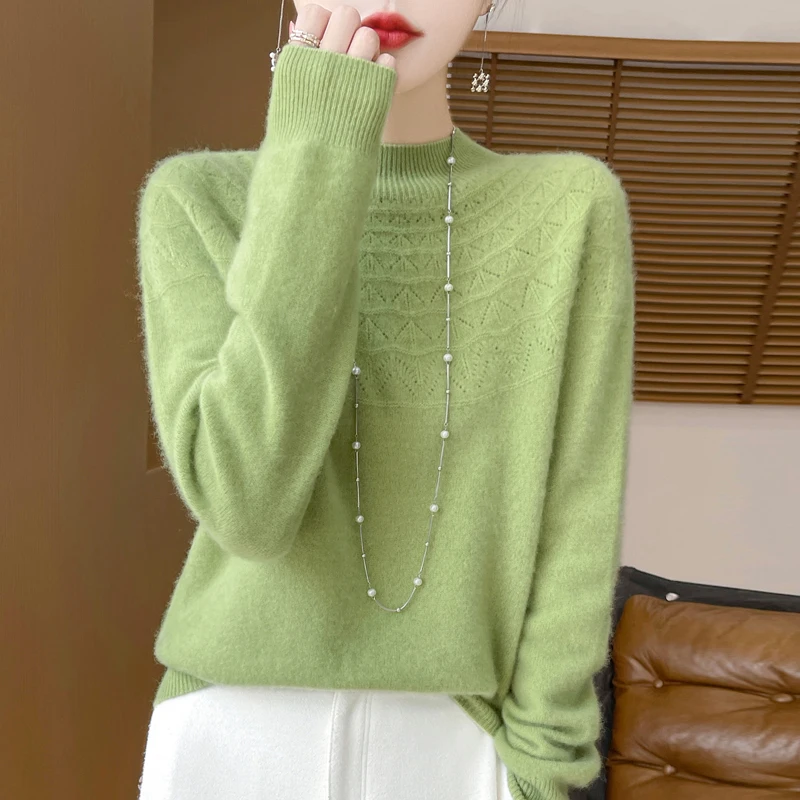 

Осенне-зимний женский пуловер, новая мода, свитер из 100% шерсти, теплый топ, базовый свитер с длинными рукавами и круглым воротником-D003