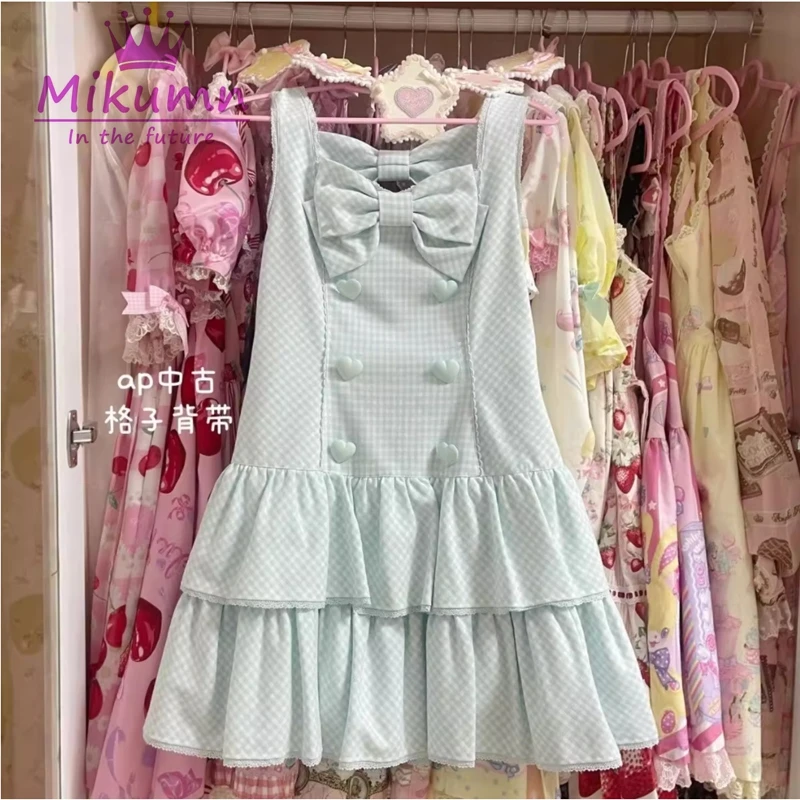 Mikumn Japanese Kawaii Lolita Style Strap Dress Harajuku Sweet Pink Bow Polka Print Mini Dress Women Girls Y2k Party Mini Dress - Image 2