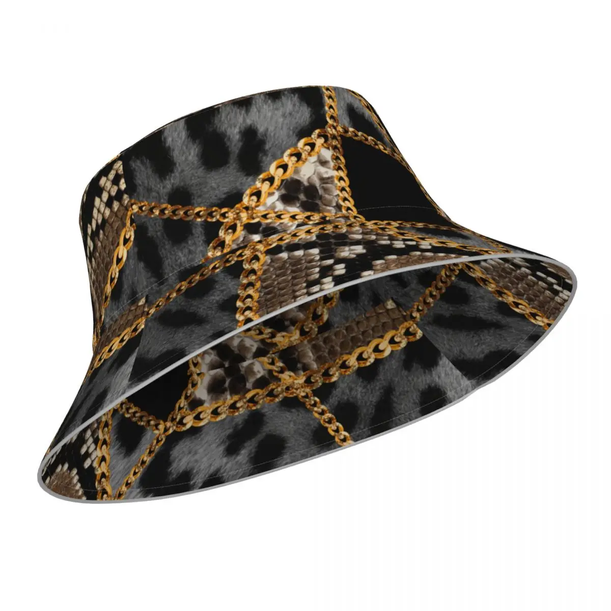 New Fisherman's Hat Unisex Fashion Leopard And Snake Skin Wild Bob Cap Windproof outdoor Reflective Bucket Hat