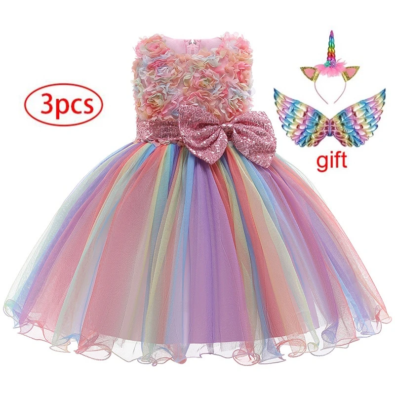 Unicorn Princess Dresses Summer Party Birthday Costume Toddler Girl Floral Sleeveless Clothing Halloween Cosplay Costume