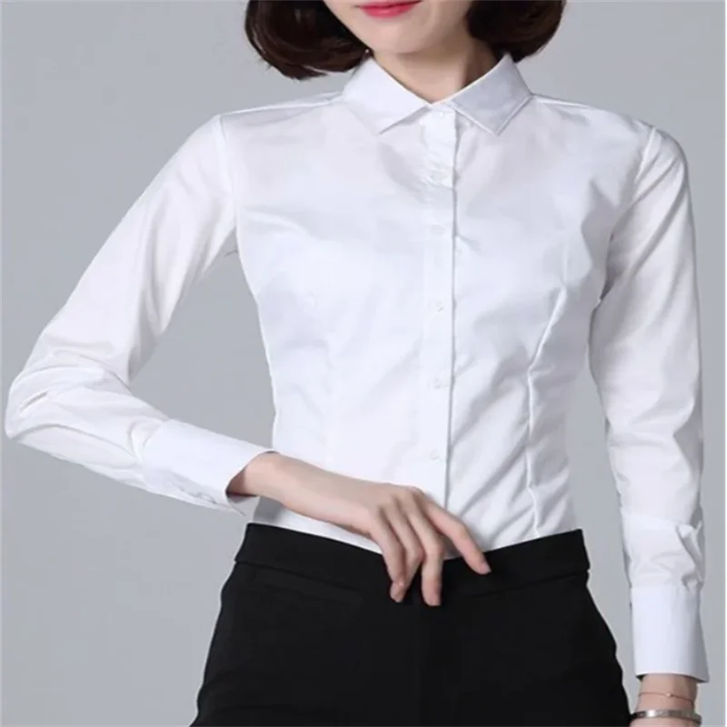 Office Ladies Blouses Business Shirt Solid Color Cardigan Top Casual Professional Women's Shirt Basic Button Up Feminine Blouse